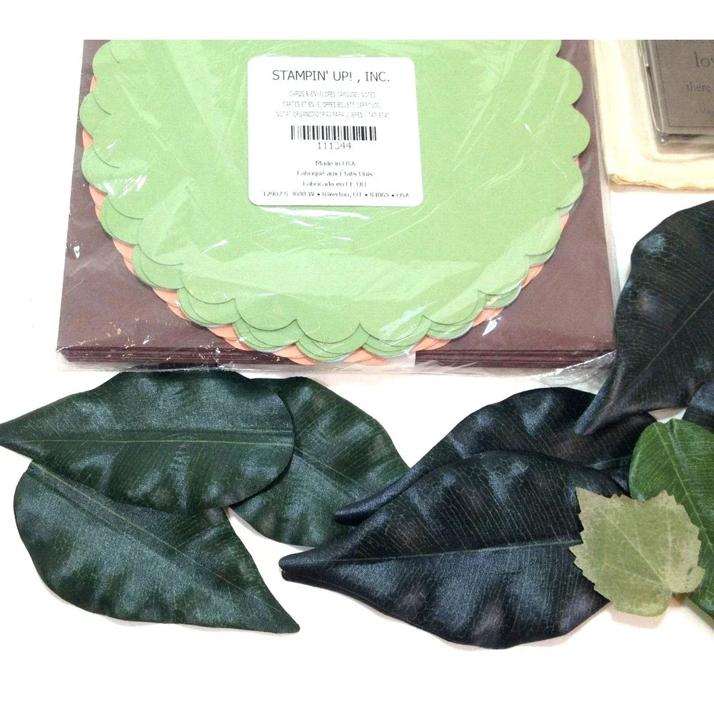 Stampin Up Carousel Note Cards & Envelopes, Details Eyelet Quotes & Silk Leaves